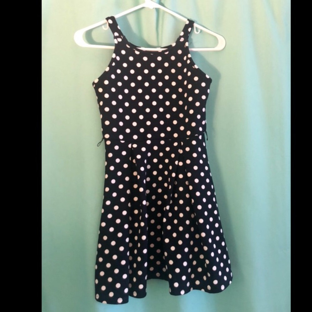Girls Navy Polka Dot Dress